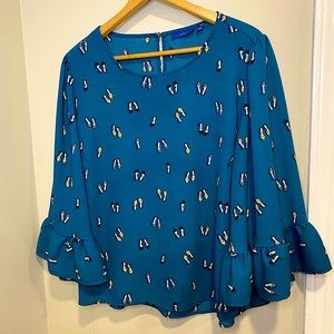 Teal blue blouse XXL 3/4 sleeve Apt. 9 hi/lo hem